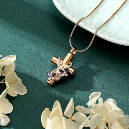 Butterfly Cross Cremation Jewelry Urn Necklaces Stainless Steel Cross Urn Necklaces for Ashes Memorial Keepsake Pendant for Women Gifts With Funnel Kit & Bag - color: Rose+Blue