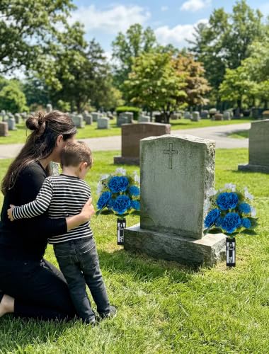 Artificial Grave Flowers for Cemetery: for Fathers Grave, 2 Pcs - color: Blue & White
