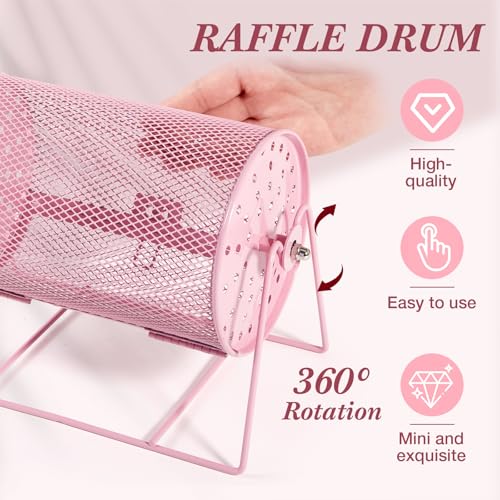 Teenyyou Raffle Drum Holds 600 Tickets, Metal Ticket Wheel Spinner with Stand, Raffle Tickets Cage for Games Events, Parties, School Drawings(Integrated Rotary,Pink,7.09" X 4.72", Small) - color: Pink, size: 7.09" X 4.72", Small, style: Integrated Rotary