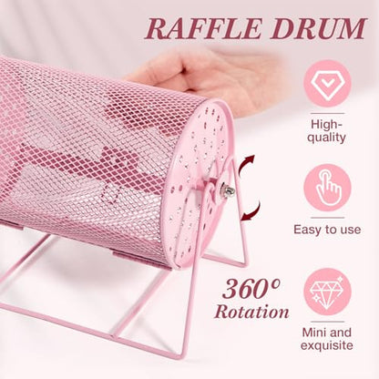Teenyyou Raffle Drum Holds 600 Tickets, Metal Ticket Wheel Spinner with Stand, Raffle Tickets Cage for Games Events, Parties, School Drawings(Integrated Rotary,Pink,7.09" X 4.72", Small) - color: Pink, size: 7.09" X 4.72", Small, style: Integrated Rotary