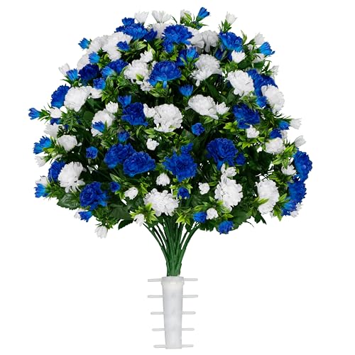 Sympathy Silks Artificial Cemetery Flowers - Gravesite Memorial Arrangment - Blue & White Garden Mums - (1) Bouquet - color: Blue & White, size: (1) Bouquet