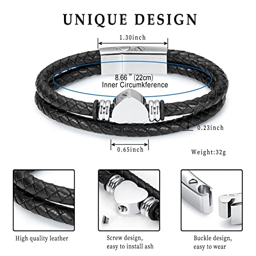 Oinsi Heart Urn Bracelet for Ashes, Cremation Jewelry Leather Bracelets for Men Women, Memorial Jewelry With Filling Kits - color: Silver-22cm