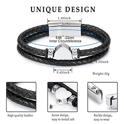 Oinsi Heart Urn Bracelet for Ashes, Cremation Jewelry Leather Bracelets for Men Women, Memorial Jewelry With Filling Kits - color: Silver-22cm