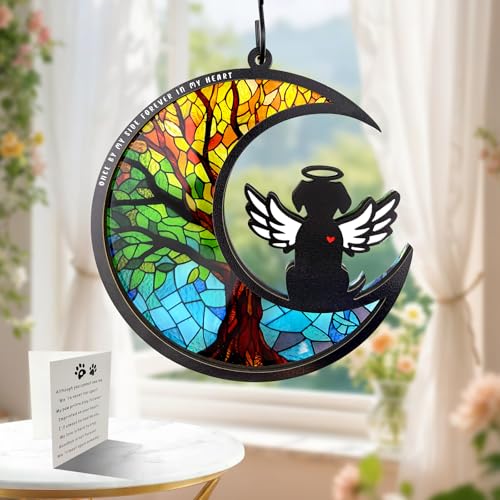 Dog Memorial Suncatcher,Pet Remembrance Gift with Sympathy Card for Loss of Dog,Tree of Life DIY Ornament (Angelic Halo) - color: Angel Halo