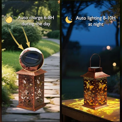 Homemory Gifts for Women, Butterfly Solar Lanterns Outdoor Waterproof | Solar Decoration with Led Glow and Waterproof Metal Design, Ideal for Garden, Yard, Patio, Porch, Birthday Gifts - style: Butterfly Square
