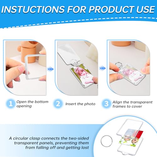18 Pcs Photo Keychain (1.3 x 2inch) Mini Picture Frame Keychain - color: 18 Pcs