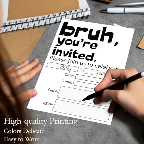 Pixel Birthday Party Invitations for Boys Video Game Cards 20 Envelopes - color: Black & White Mining