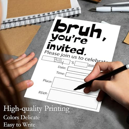 Pixel Birthday Party Invitations for Boys Video Game Cards 20 Envelopes - color: Black & White Mining