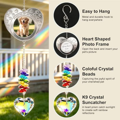 Dog Memorial Gifts for Loss of Dog Pet Memorial Suncatcher | Loss of Dog Sympathy Gift,Rainbow Bridge Dogs and Cats Bereavement Remembrance Gifts,with Heart Photo Frame