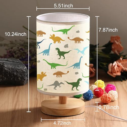 WSYEAR Dinosaur Kids Table Lamp for Bedroom Kids Bedside Lamp with Linen Wooden Nightstand Cartoon Nursery Lampshade for Girls Boys Living Room - color: Dinosaur