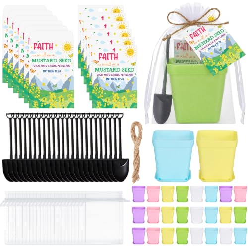 24 Sets Faith of a Mustard Seed Card Sets Christian Gifts Bulk | No Seed, Mustard Seed Packets Favor for Women, Religious Baptism Inspirational, for Church, Sunday School, Classroom Reward - style: Colorful
