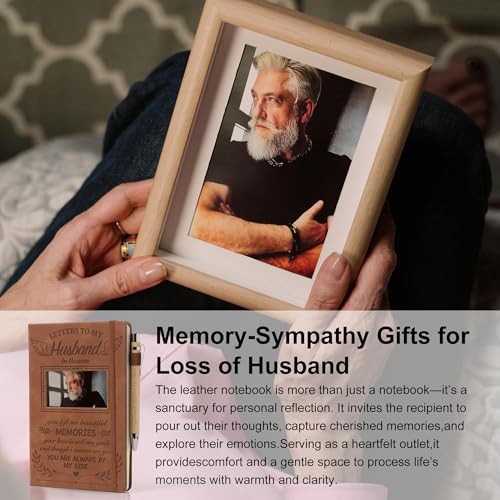 Memorial Gifts for Loss of Husband - Letters to My Husband in Heaven Grief Journal & Pen Set, Leather A5 Notebook With Photo Cover, Sympathy Bereavement Gifts for Widow, Loss of Spouse Memorial Gift Set - style: Husband