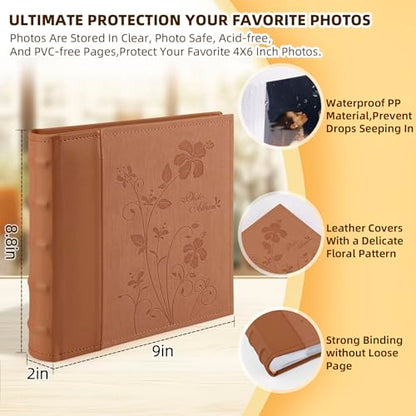 Photo Album holds 4x6 200 Horizontal Pictures with Memo Space (Brown) - color: Brown