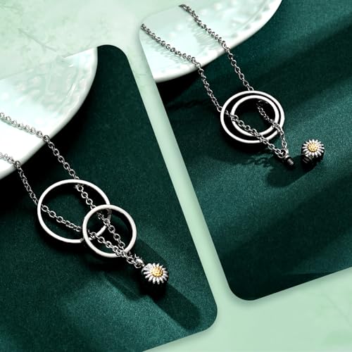 Daisy Cremation Jewelry Necklaces Stainless Steel Circle of Life Eternity Urn Necklaces for Ashes Memorial Keepsake Daisy Pendant for Women Men Gifts With Funnel Kit & Bag - color: Gold