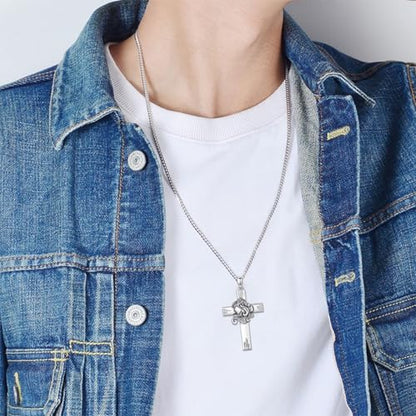 PROESS Cross Necklace for Women Men Sterling Silver Rose/Sunflower Cross Pendant Religious Jewelry Christmas Birthday Mothers' Day Gifts - color: 01-06-Virgo