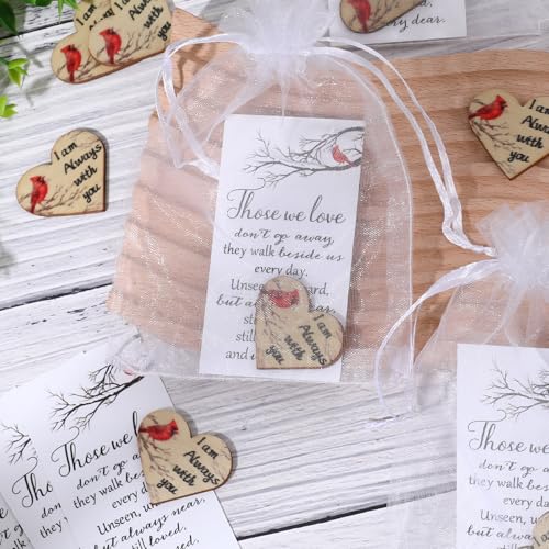 100 Sets Funeral Favors for Guests Memorial Thank You Gifts Celebration of Life Decorations Cardinal Gifts with Heart Pocket Hug Token Funeral Prayer Card and Organza Bag