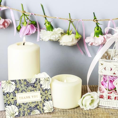 Whaline 24 Pack Floral Thank You Cards Bulk Blue Green Flower Greeting Cards with Envelope Sticker Vintage Blank Note Cards for Birthday Baby Shower Party Supplies, 4 x 6 Inch - style: White Flower