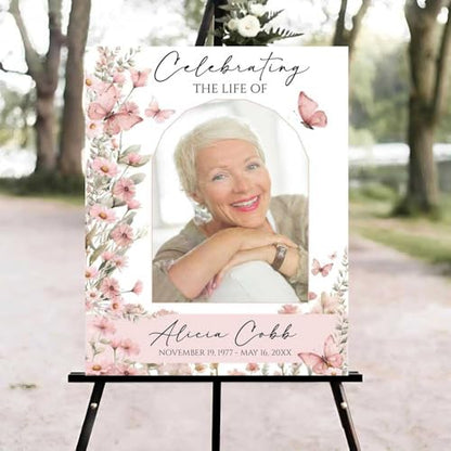 Flowers Butterfly Funeral Welcome Sign, Celebration of Life Welcome Sign, in Loving Memory Sign, Celebration of Life Funeral Sign, Celebration of Life Sign, Memorial Sign with Photo #fR123 - color: Version #15