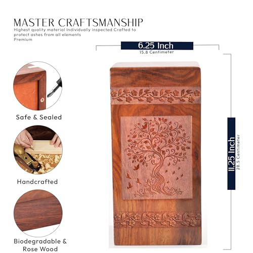 Tree of Life with Swirling Leaves Wood Urns for Adult Male - Large Urns for Human Ashes Adult - Biodegradable Burial Urns - Sustainable for Adults - Memorial Gifts - Funeral Urns, Natural