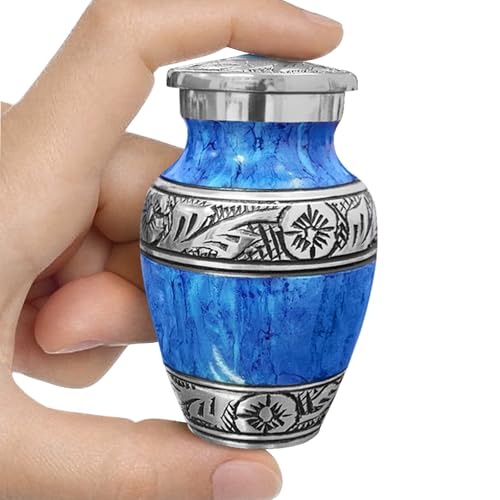 Classic Watercolor Light Blue Small Keepsake Urn for Human Ashes – Elegant Cremation Urn for Man or Woman, Handcrafted Aluminum Design - color: Light Blue, size: Small