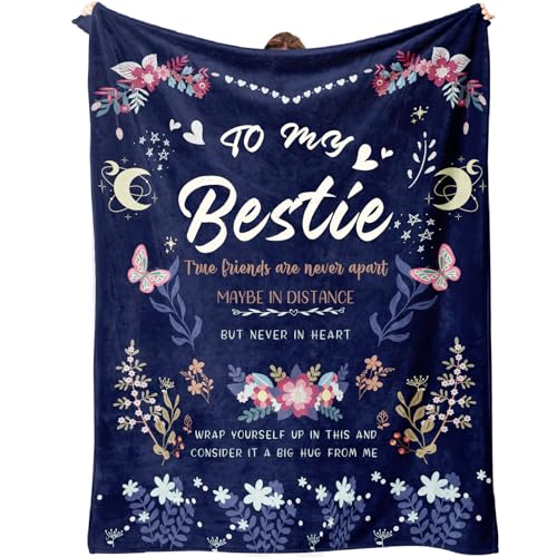 Bestie Gifts for Women - Best Friend Blanket, 60 x 50 Inch - Flannel Throw, Thinking of You Gift - color: Blue