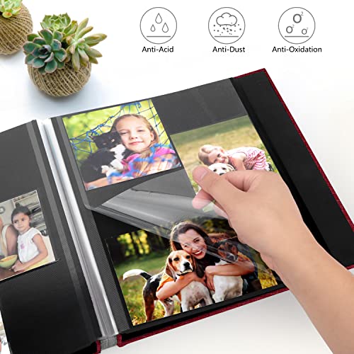 Zesthouse Photo Album Self Adhesive Pages, 60 Pages Magnetic Scrapbook Albums with Sticky Page, Photos Album Holds 8x10 & 5X7 & 4x6 & 6x8 & 3x5, Large Picture Book Ideal Gift for Family Wedding Baby - color: Red, size: 11"x10.6"/Black 60 Pages