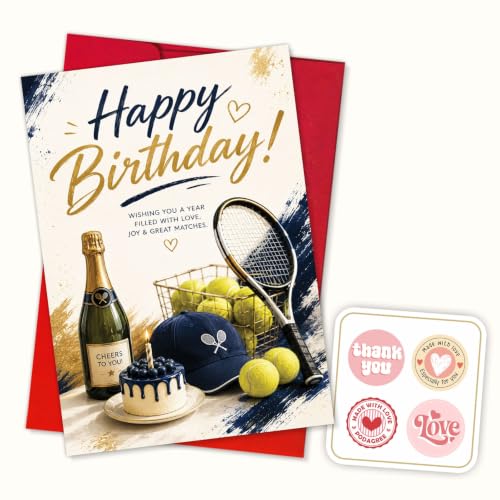 Tennis Birthday Card, Racket Ball Cake Cheers Greeting Gift | Tennis Birthday Card For Tennis Player, Tennis Lover, Sports Fan, Birthday Gift Card, Great Matches Greeting Card With Racket - color: sport5