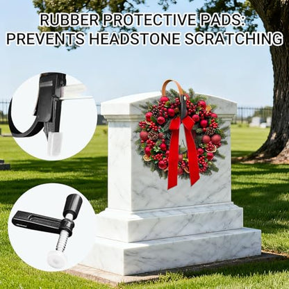 Christmas Grave Wreath Holder,Headstones Hanger,Adjustable 3-8" - 2 Pack - color: Black, size: 3 to 8 inches