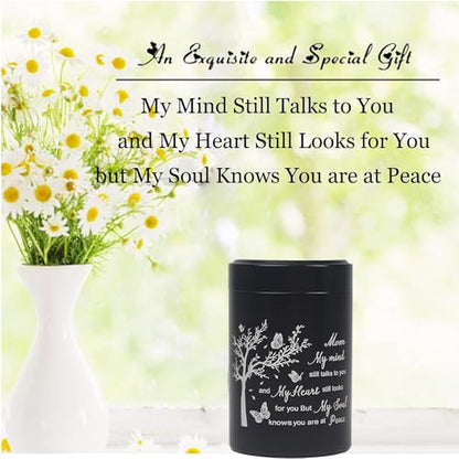 3 Inch Small Urn for Human Ashes Aluminum Mini Cremation Small Keepsake Box for Sharing Ashes Mini Urn-Mom - size: Black-Mom