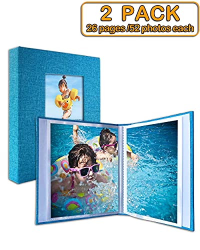 GPIRAL Small Photo Album 4x6 – Clear Pages, Linen Cover with Front Window, Pack of 2, Each Album Holds 52 Photos, Small Brag Book for 4x6 Photos, Blue Fabric - color: Blue, size: 4x6"-2 PACK