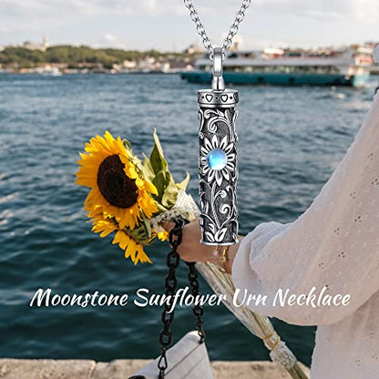 Sterling Silver Flower Tree Life Cremation Urn Necklace for Women - color: Cylin *Sunfl. 1 (Mo/St)