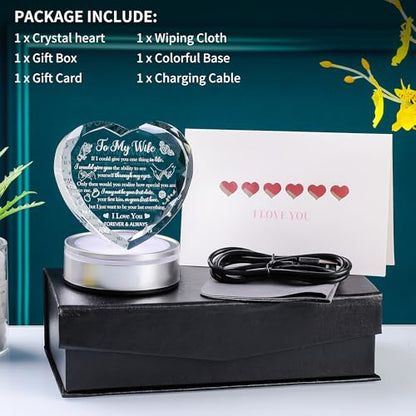 Crystal Heart Wife Gift Laser Engraved Love Message - color: Wife Gift-1