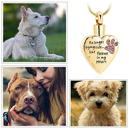 memorial jewelry No Longer by My Side,But Forever in My Heart Carved Locket Cremation Urn Necklace for Pet Dog Cats - color: Gold-Pink