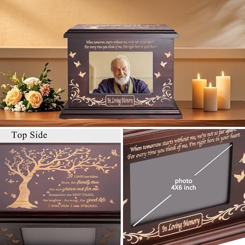 DGDCDV Cremation Urns for Human Ashes Male Female with Photo Frame | Large Wooden Memorial Urns for Adult Woman Men Human Ashes, Decorative Burial Funeral Urns Box and Caskets for Ashes