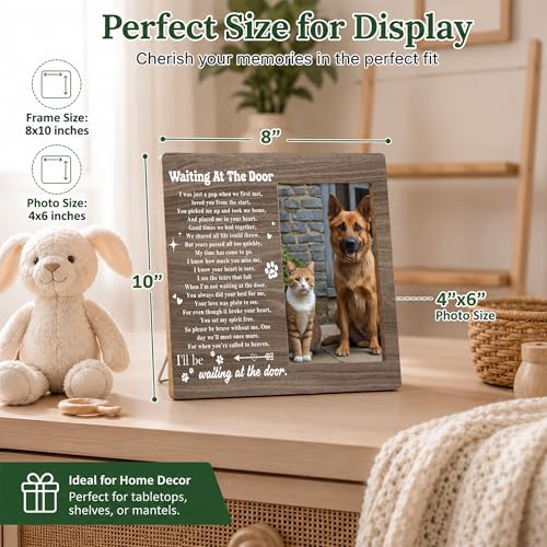 Pet Memorial Photo Frame - Waiting At The Door Dog Wooden Tabletop Picture Frame - Sympathy Memorial Gifts For Loss Of Dog Cat Owner - In Loving Memory Frame Favors -09
