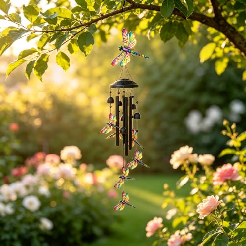 Wind Chimes for Outside, Dragonfly Garden Windchimes Memorial Windchimes - color: Colorful Dragonfly Wind Chimes