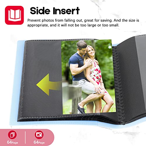 Aevdor 2 Pack 5x7 Photo Albums, Holds 128 Photos, Elastic Band Closure | Clear 5x7 Pockets, Book-Style Viewing, Family, Wedding, Baby, Travel & Graduation Photos - color: 2Pack Blue