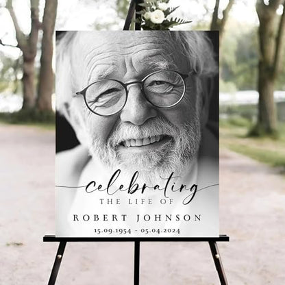 Celebration of Life Welcome Sign, Memorial Sign, Funeral Memorial Sign, in Loving Memory Sign, Celebration of Life Funeral Sign, Celebration of Life Sign, Funeral Welcome Sign with Photo #d1 - color: Version #2