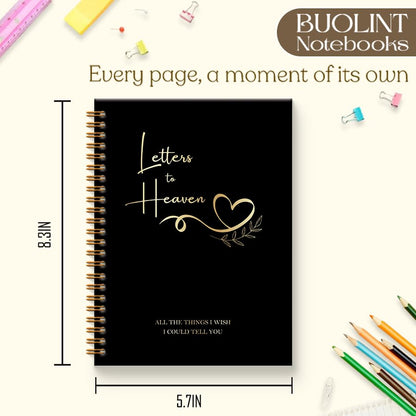 Letters to Heaven Notebook Journal 5.5x8.3, Grief Journal for Women, Memorial Sympathy Gifts for Loss of Loved One, Remembrance Bereavement Gifts Spiral Hardcover Notebook(Black Gold) - color: Blacl Gold