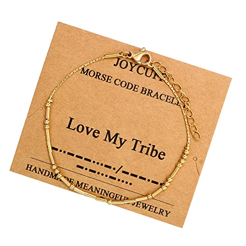 Best Friend Birthday Gifts Morse Code Bracelets For Women Mothers Day Birthday Christmas Gifts For Sister Daughter Grandmother Stainless Steel Jewelry Friendships Inspirational Gifts For Women - style: Gold: Love My Tribe