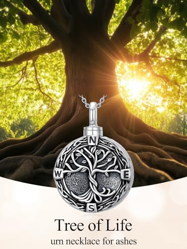 TOUPOP Tree of Life Urn Necklace for Ashes 925 Sterling Silver Cremation Jewelry Memorial Gifts Keepsake Jewelry with Funnel Filler for Women - style: 1-Tree of Life