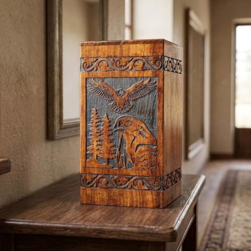 Wooden Urn for Human Ashes Adult Male/Women - Rosewood Funeral Cremation Urn for Ashes - Eagle Wooden Urns Hand-Crafted (M(9.5X5.5) 172 Cu) - color: M( 9.5x5.5) 172 Cu