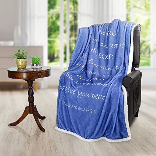 Prayer Blanket, Ultra Soft DoubleLayer Scripture 50"x65"Blue Indigo Blanket | Christian , 100% microfiberpolyester , promote healing in illness, depression , gift for women and men - color: Blue Indigo, size: Numbers 6:24-26