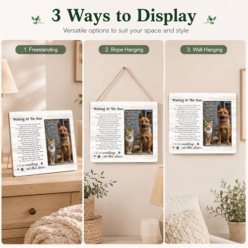 Pet Memorial Photo Frame - Waiting At The Door Dog Wooden Tabletop Picture Frame - Sympathy Memorial Gifts For Loss Of Dog Cat Owner - In Loving Memory Frame Favors -72 - style: YuHong-Photo Frame-B72
