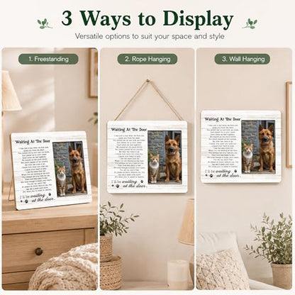 Pet Memorial Photo Frame - Waiting At The Door Dog Wooden Tabletop Picture Frame - Sympathy Memorial Gifts For Loss Of Dog Cat Owner - In Loving Memory Frame Favors -72 - style: YuHong-Photo Frame-B72