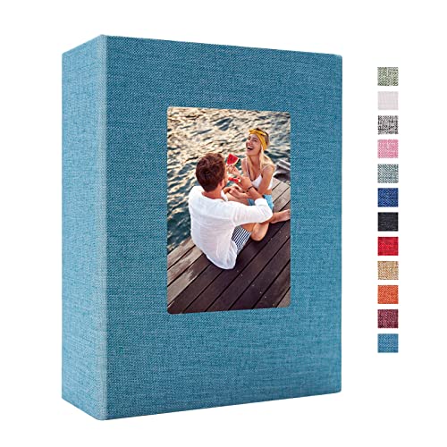 Vienrose 4x6 Photo Album,100 Pockets,Linen Cover with Window,Sky Blue | Cover Window, Acid Free Pages, Linen Hardcover, Baby Wedding Family Photos - color: Skyblue, size: 100 Pocket