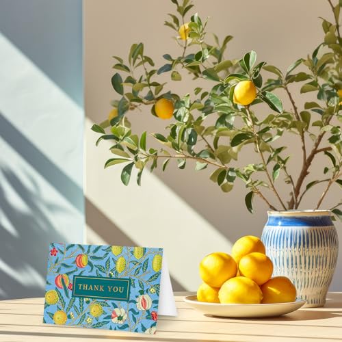Whaline 24 Pack Lemon Floral Thank You Cards with Envelopes Stickers Blue Green Vintage Flower Greeting Cards Blank Note Card for Birthday Baby Shower Party Invitation Supplies, 4 x 6 Inch - style: Vintage Lemon