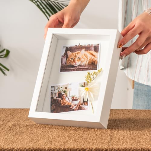 6x8 Small Shadow Box Frame with Ultra-Clear Glass & Soft Linen Back - color: White+high Definition Panel + Shatter-proof Packaging, size: 6x8