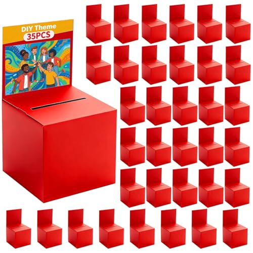 35 Pack Cardboard Raffle Ticket Box Ballot Suggestion Boxes,6 x 6 x 6 Inch with Slot for Ticket and Removable Header Box for Collecting Business Card Voting Contest (Red, 35Pack 6 x 6 x 6 Inch) - color: Red, size: 35Pack