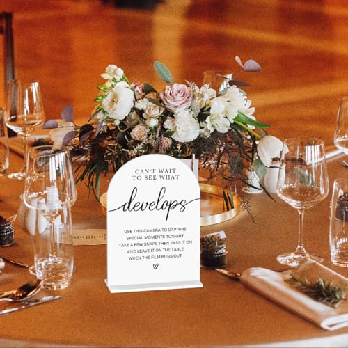 Acrylic Wedding Sign Can't Wait to See What Develops Sign for Wedding Wedding Signs for Ceremony Modern Calligraphy Arch Acrylic Table Top Sign for Wedding Reception and Event Party Table(white） - color: Can't Wait to See What Develops
